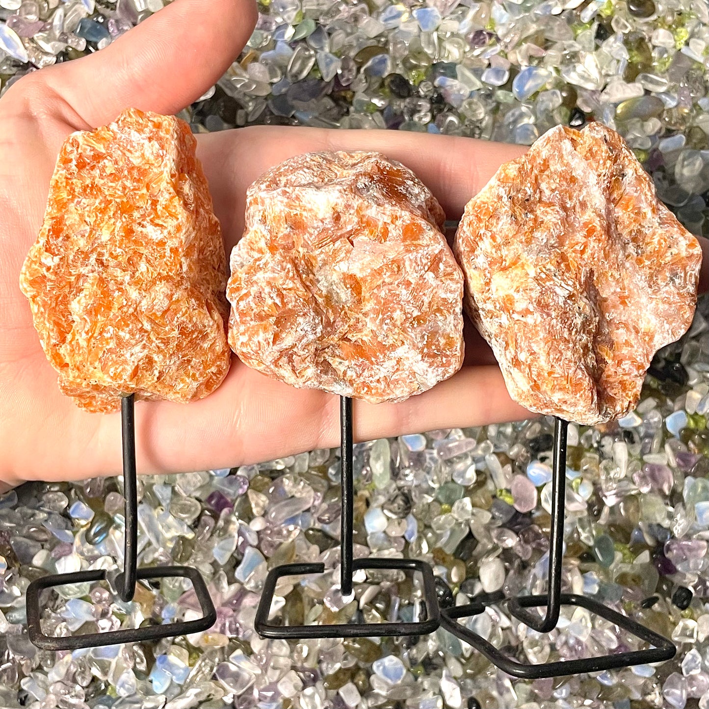 Orange Calcite on Stands