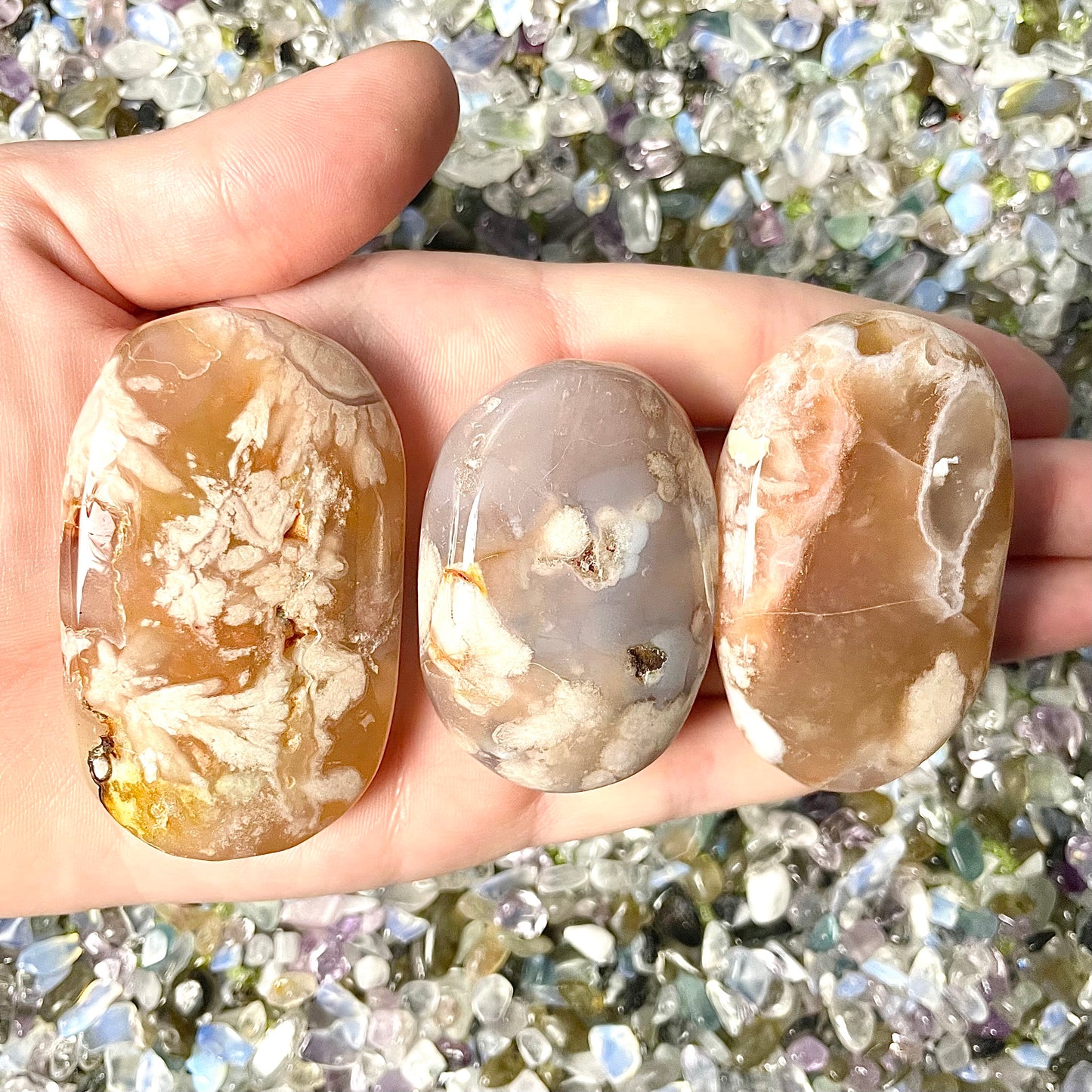 Flower Agate Palm Stones